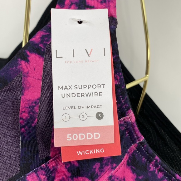 LIVI Lane Bryant Sports Bra Womens Size 50DDD Purple Pink Max Support Underwire - Picture 4 of 9